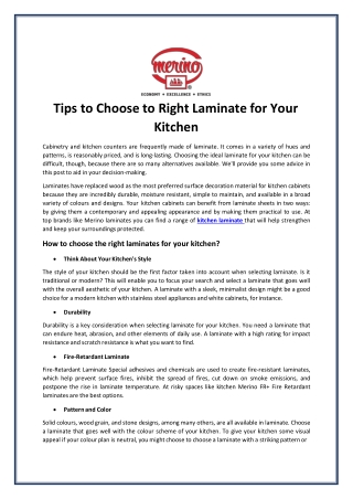 Tips to Choose to Right Laminate for Your Kitchen