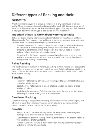 Different types of Racking and their benefits