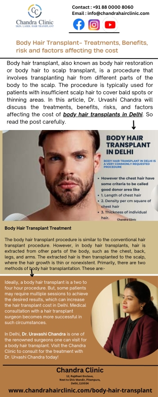 Body Hair Transplant in Delhi - Treatments, Benefits, risk and factors affecting