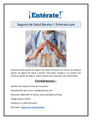 Seguros de Salud Baratos | Enterate.com