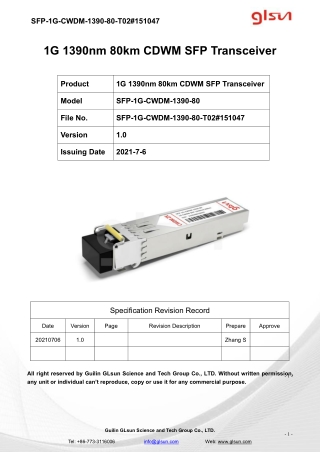 1G 1390nm 80km CDWM SFP Transceiver