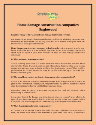 Construction Company in Englewood for Home Damage