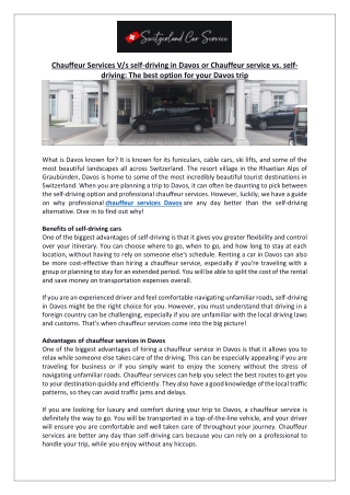 Chauffeur Services V s self driving in Davos or Chauffeur service vs self-driving The best option for your Davos trip