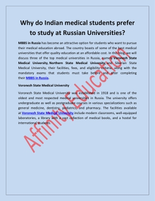 Why do Indian medical students prefer to study at Russian Universities?