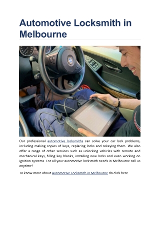 Automotive Locksmith in Melbourne