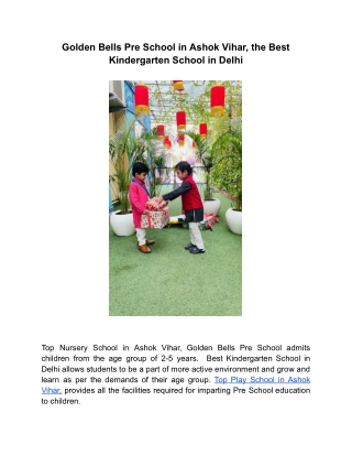 Golden Bells Pre School in Ashok Vihar, the Best Kindergarten School in Delhi