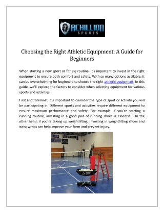 The Best Athletic Equipment From Achillion Sports