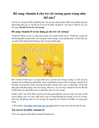 Bổ sung vitamin d cho trẻ còi xương quan trọng như thế nào