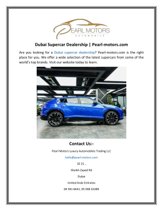 Dubai Supercar Dealership  Pearl-motors