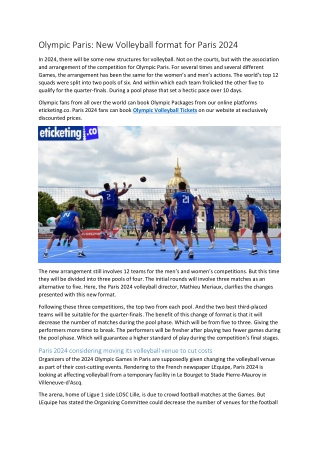 Olympic Paris New Volleyball format for Paris 2024