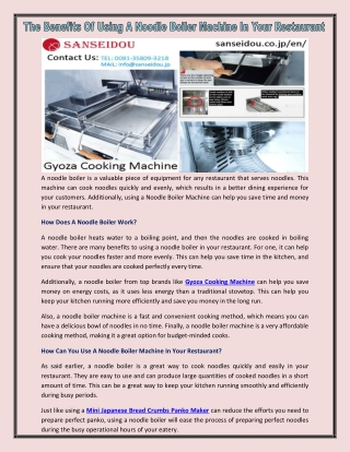 Gyoza Cooking Machine