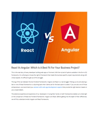 React Vs Angular- Which Is A Best Fit For Your Business Project