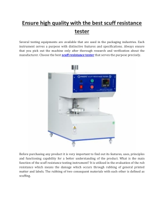 Ensure high quality with the best scuff resistance tester