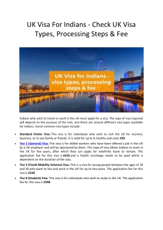 UK Visa For Indians - Check UK Visa Types, Processing Steps & Fee