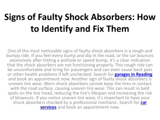 Signs of Faulty Shock Absorbers: How to Identify and Fix Them