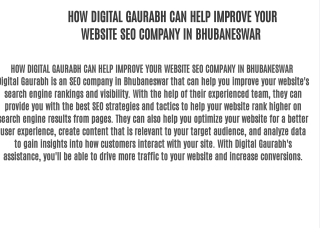 HOW DIGITAL GAURABH CAN HELP IMPROVE YOUR WEBSITE SEO COMPANY IN BHUBANESWAR