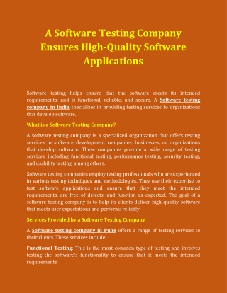 A Software Testing Company Ensures High-Quality Software Applications