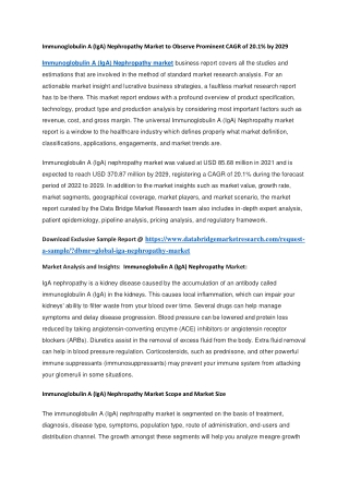 Immunoglobulin A (IgA) Nephropathy Market to Observe Prominent CAGR of 20.1 by 2029