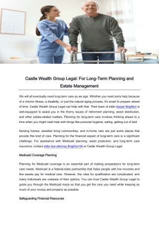 Castle Wealth Group Legal: For Long-Term Planning and Estate Management