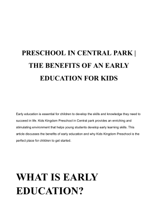 PRESCHOOL IN CENTRAL PARK _ THE BENEFITS OF AN EARLY EDUCATION FOR KIDS