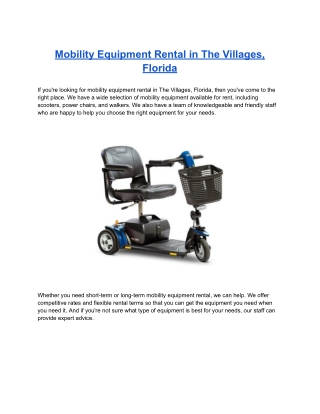 Mobility Equipment Rental in The Villages, Florida