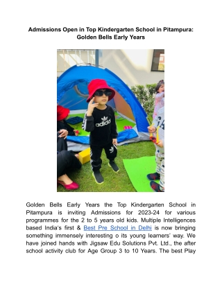 Admissions Open in Top Kindergarten School in Pitampura_ Golden Bells Early Years