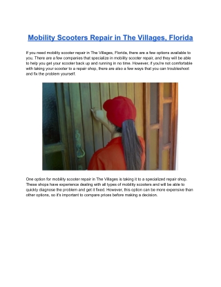 Mobility Scooters Repair in The Villages, Florida