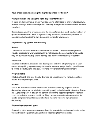 Your production line using the right dispenser for fluids