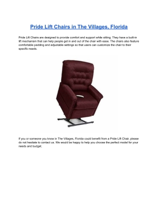 Pride Lift Chairs in The Villages, Florida