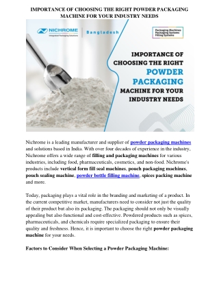 IMPORTANCE OF CHOOSING THE RIGHT POWDER PACKAGING MACHINE FOR YOUR INDUSTRY NEEDS