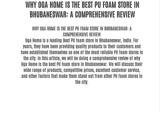 WHY OGA HOME IS  THE BEST PU FOAM  STORE IN BHUBANESWAR: A COMPREHENSIVE REVIEW