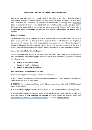 How to Select The Right Size Boiler For a Small House or Flat