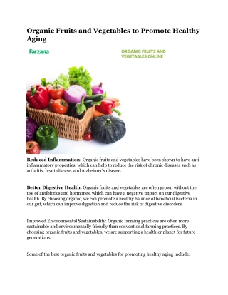 Organic Fruits and Vegetables to Promote Healthy Aging
