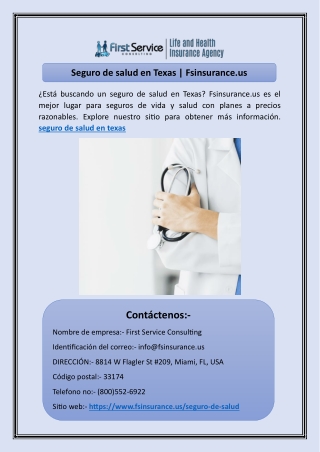 Seguro de salud en Texas | Fsinsurance.us