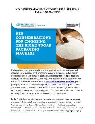 KEY CONSIDERATIONS FOR CHOOSING THE RIGHT SUGAR PACKAGING MACHINE