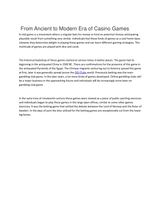 From Ancient to Modern Era of Casino Games