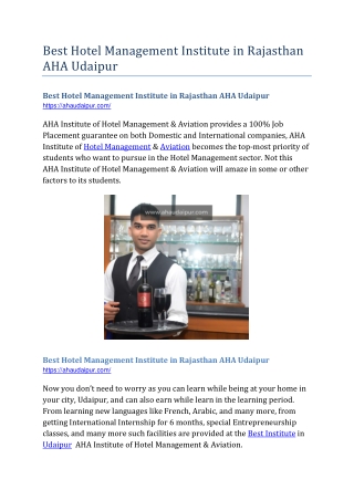 Best Hotel Management Institute in Rajasthan