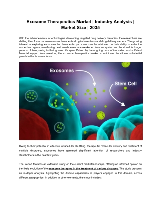 Exosome Therapeutics Market | Industry Analysis | Market Size | 2035