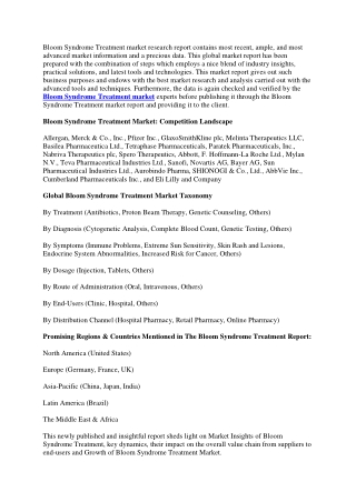 Bloom Syndrome Treatment Market