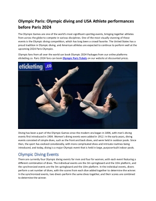 Olympic Paris Olympic diving and USA Athlete performances before Paris 2024
