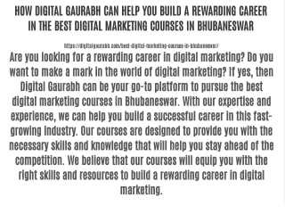 HOW DIGITAL GAURABH CAN HELP YOU BUILD A REWARDING CAREER IN THE BEST DIGITAL MARKETING COURSES IN BHUBANESWAR
