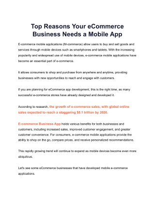 Top Reasons Your eCommerce Business Needs a Mobile App