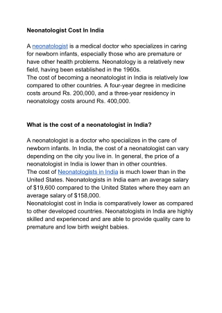 Neonatologist Cost In India