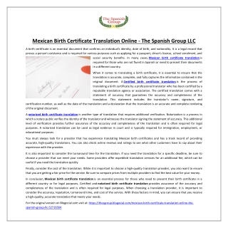 Mexican Birth Certificate Translation Online - The Spanish Group LLC
