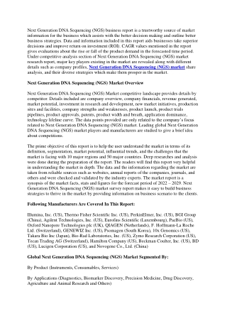Next Generation DNA Sequencing (NGS) Market