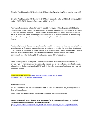 Global In Vitro Diagnostics (IVD) Quality Control Market Size, Overview, Key Players and Forecast 2028