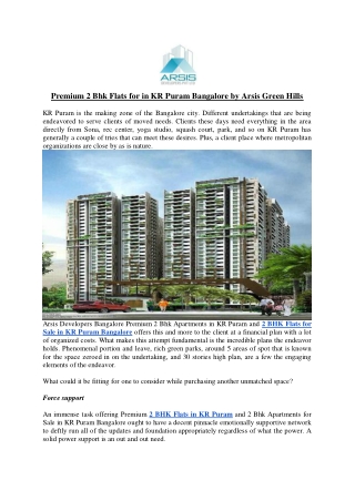 Premium 2 Bhk Flats for in KR Puram Bangalore by Arsis Green Hills