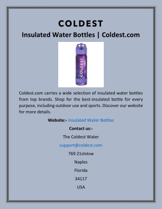 Insulated Water Bottles  Coldest