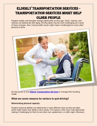Elderly Transportation Services - Transportation services might help older people