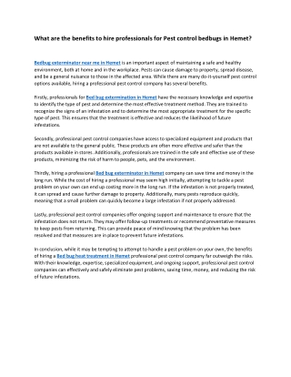 What are the benefits to hire professionals for Pest control bedbugs in Hemet